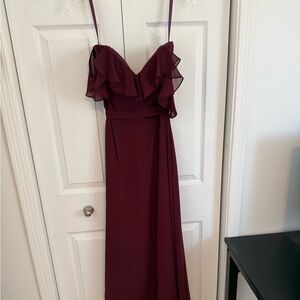 Elegant Burgundy Maxi Dress with Ruffle Accents